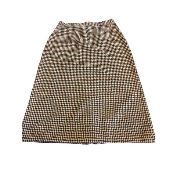 Pencil Straight Skirt‎ Secretary Tweed Plaid Brown Vintage Career 70s Small Wool - Picture 1 of 4